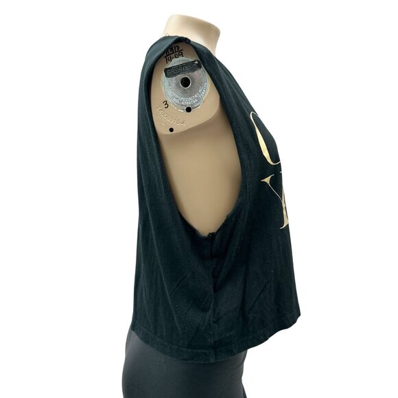 Forever 21 Black Sleeveless Graphic Crop Tank Top "Cray"‎ Gold Print Womens S - Picture 3 of 9